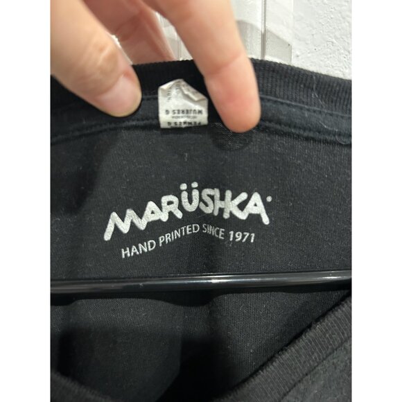 Marushka Fishbone Graphic Tee Black V-Neck 3/4 Sleeve Hand Painted Essentials - Picture 5 of 11